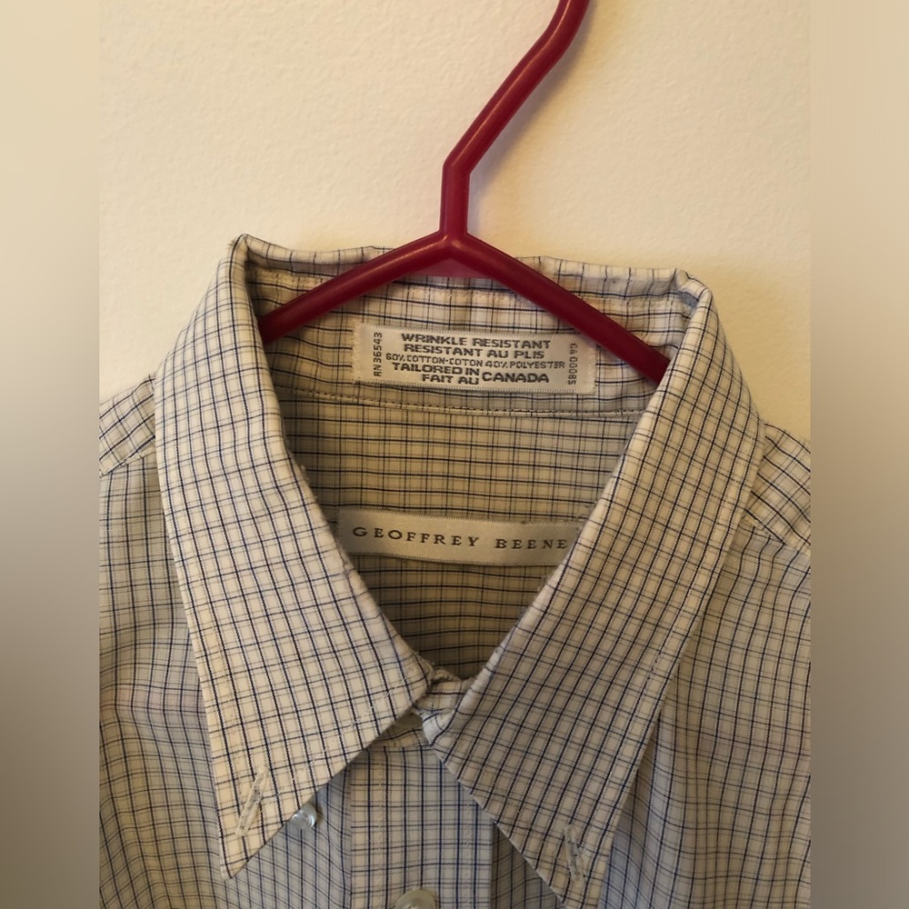 Geoffrey Beene Men's White and Blue Plaid Shirt